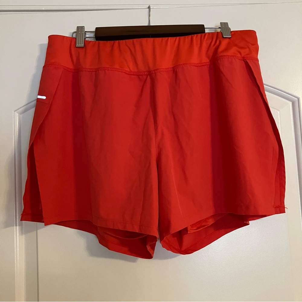 Avia Women’s Pull-On Running Short Side Pockets Built-In Lining Orange/Red Sz XL